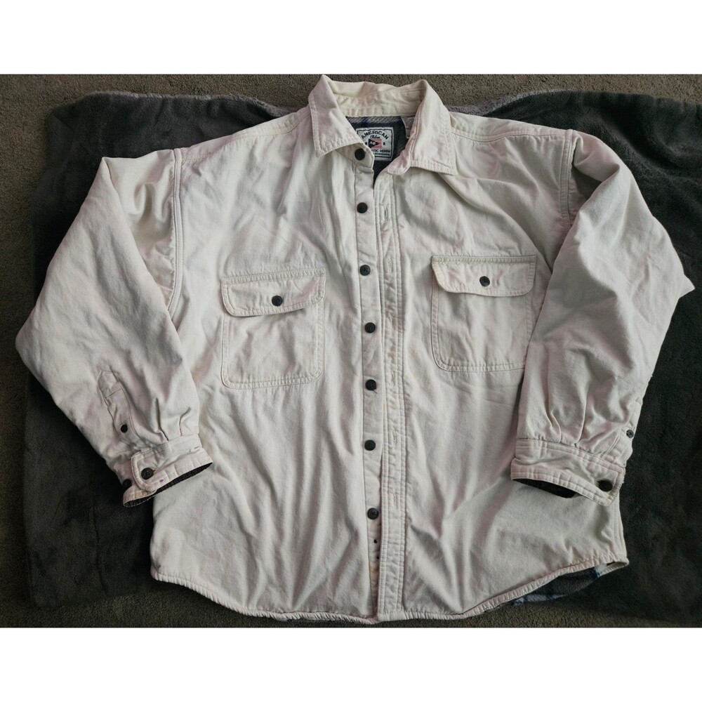 Vintage American Blue Authentic Denim Men's XL Cream Blue Flannel Lined Jacket